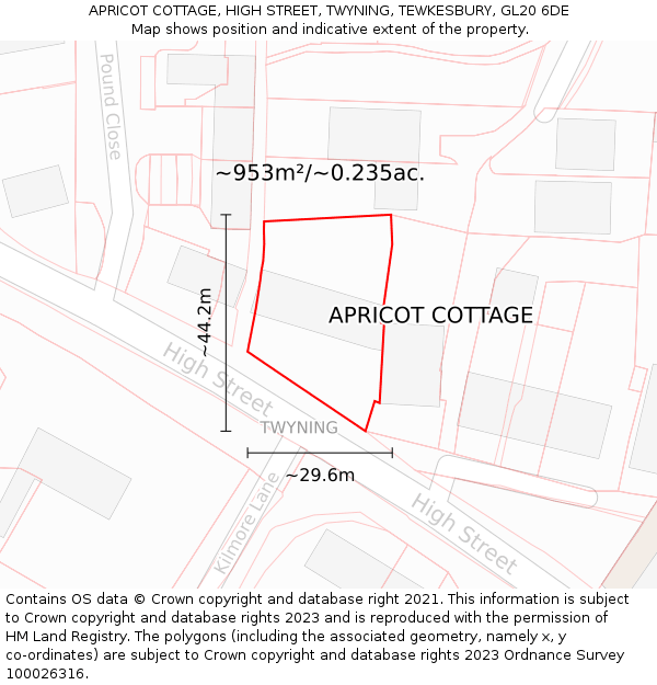 APRICOT COTTAGE, HIGH STREET, TWYNING, TEWKESBURY, GL20 6DE: Plot and title map