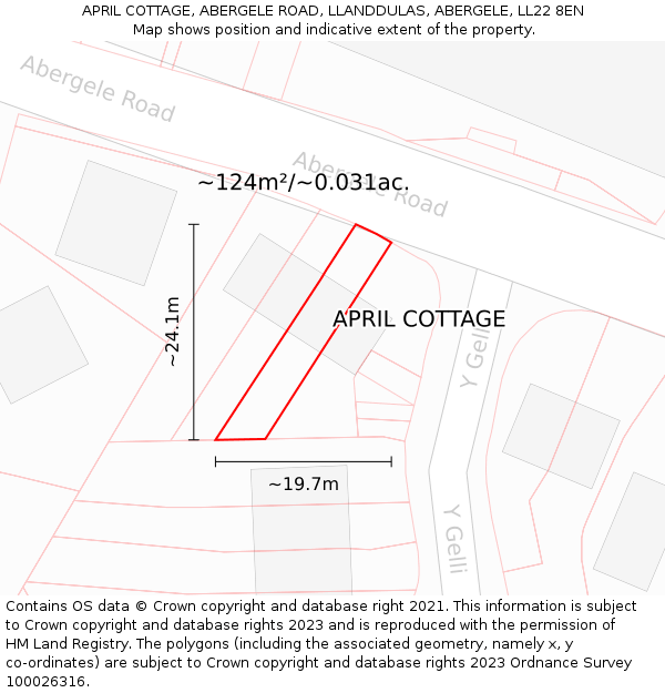 APRIL COTTAGE, ABERGELE ROAD, LLANDDULAS, ABERGELE, LL22 8EN: Plot and title map