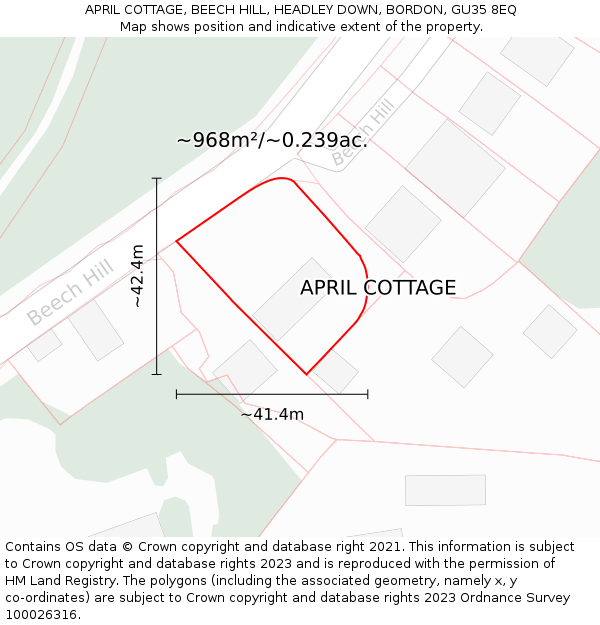 APRIL COTTAGE, BEECH HILL, HEADLEY DOWN, BORDON, GU35 8EQ: Plot and title map