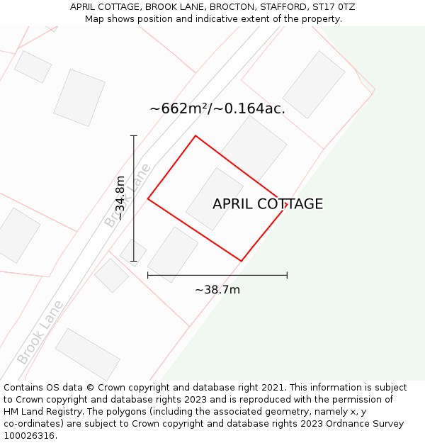 APRIL COTTAGE, BROOK LANE, BROCTON, STAFFORD, ST17 0TZ: Plot and title map