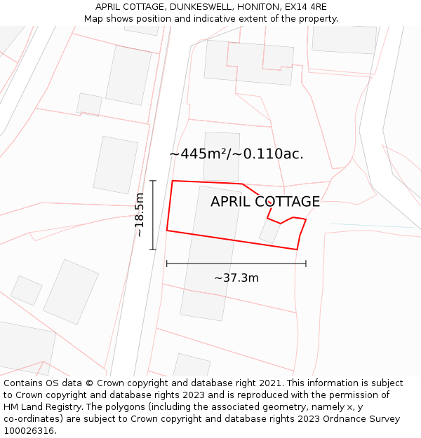 APRIL COTTAGE, DUNKESWELL, HONITON, EX14 4RE: Plot and title map