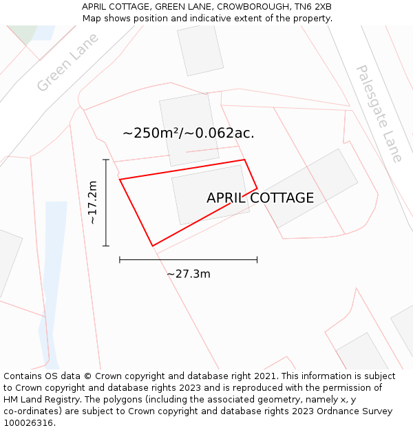 APRIL COTTAGE, GREEN LANE, CROWBOROUGH, TN6 2XB: Plot and title map