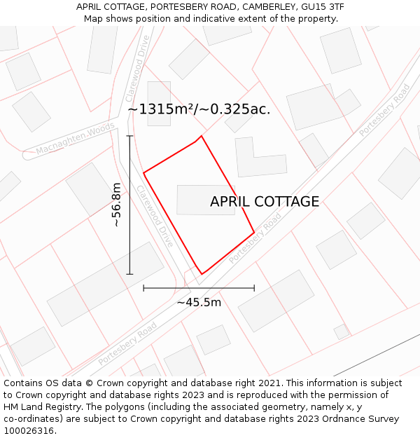 APRIL COTTAGE, PORTESBERY ROAD, CAMBERLEY, GU15 3TF: Plot and title map