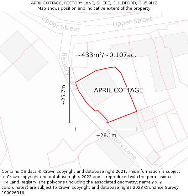 APRIL COTTAGE, RECTORY LANE, SHERE, GUILDFORD, GU5 9HZ: Plot and title map