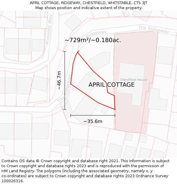 APRIL COTTAGE, RIDGEWAY, CHESTFIELD, WHITSTABLE, CT5 3JT: Plot and title map