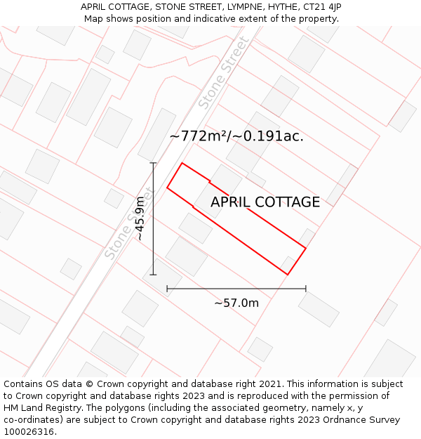 APRIL COTTAGE, STONE STREET, LYMPNE, HYTHE, CT21 4JP: Plot and title map