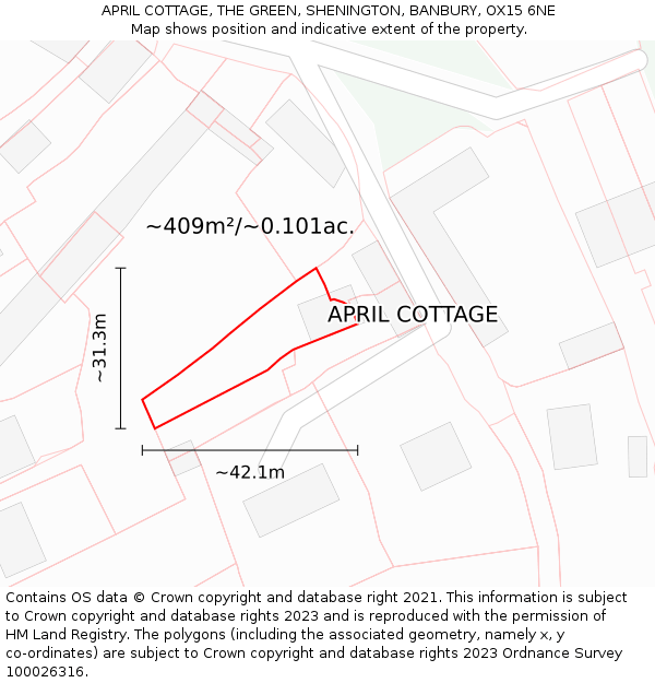 APRIL COTTAGE, THE GREEN, SHENINGTON, BANBURY, OX15 6NE: Plot and title map