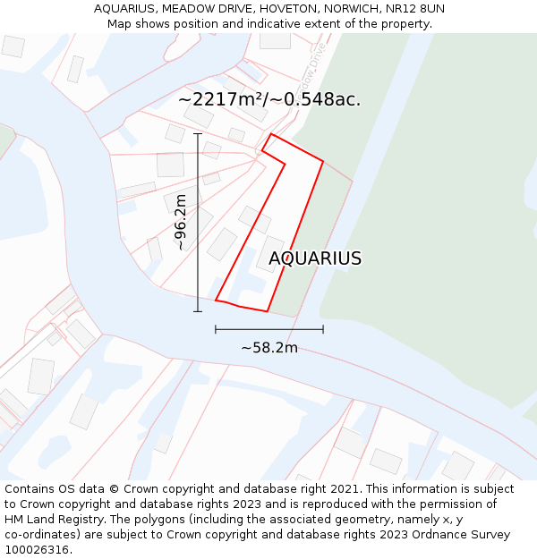AQUARIUS, MEADOW DRIVE, HOVETON, NORWICH, NR12 8UN: Plot and title map