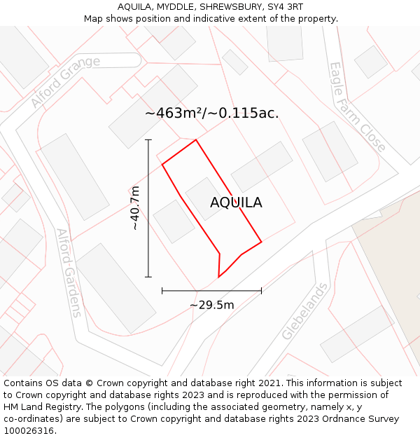 AQUILA, MYDDLE, SHREWSBURY, SY4 3RT: Plot and title map