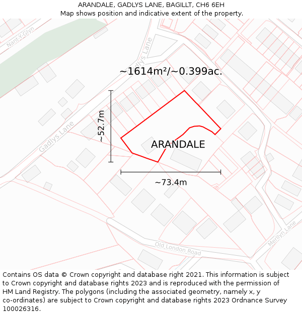 ARANDALE, GADLYS LANE, BAGILLT, CH6 6EH: Plot and title map