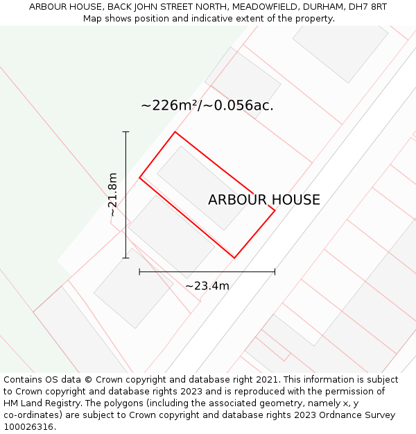 ARBOUR HOUSE, BACK JOHN STREET NORTH, MEADOWFIELD, DURHAM, DH7 8RT: Plot and title map