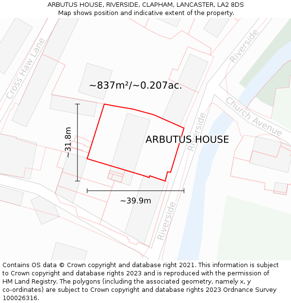 ARBUTUS HOUSE, RIVERSIDE, CLAPHAM, LANCASTER, LA2 8DS: Plot and title map