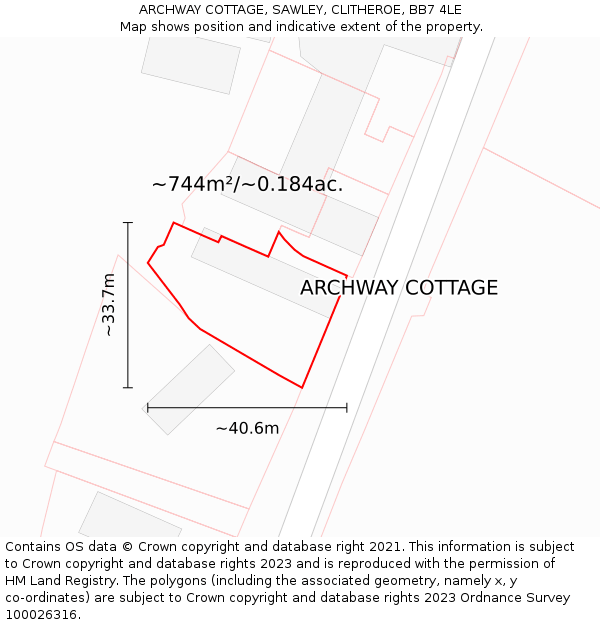 ARCHWAY COTTAGE, SAWLEY, CLITHEROE, BB7 4LE: Plot and title map