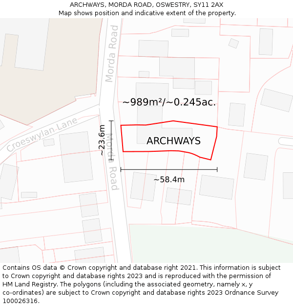 ARCHWAYS, MORDA ROAD, OSWESTRY, SY11 2AX: Plot and title map