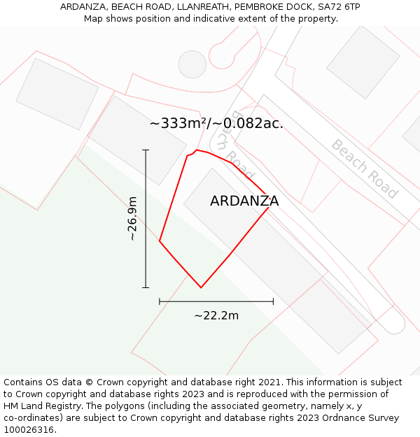 ARDANZA, BEACH ROAD, LLANREATH, PEMBROKE DOCK, SA72 6TP: Plot and title map