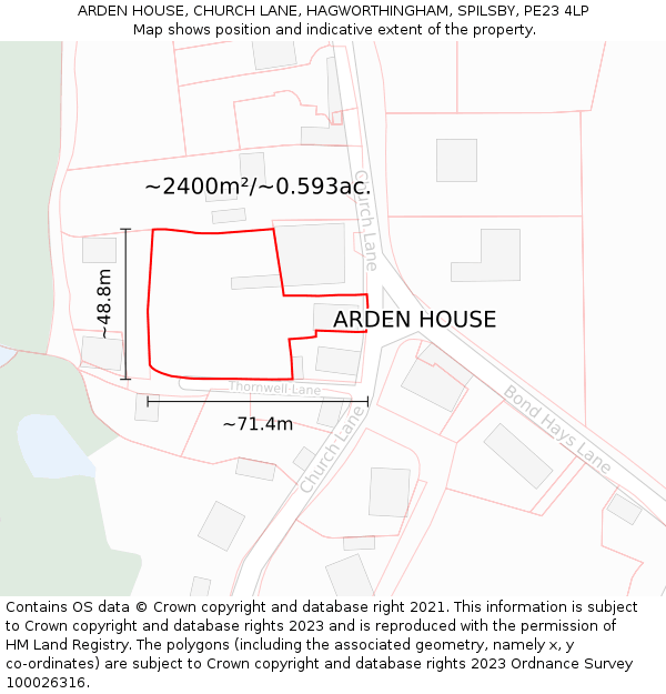 ARDEN HOUSE, CHURCH LANE, HAGWORTHINGHAM, SPILSBY, PE23 4LP: Plot and title map