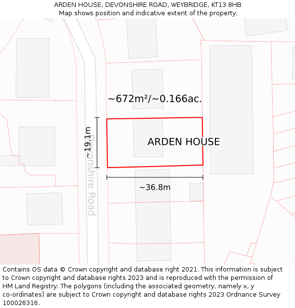 ARDEN HOUSE, DEVONSHIRE ROAD, WEYBRIDGE, KT13 8HB: Plot and title map