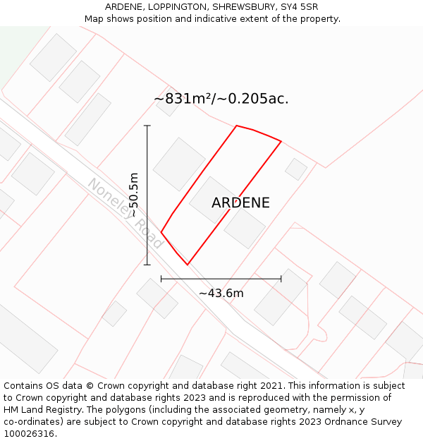 ARDENE, LOPPINGTON, SHREWSBURY, SY4 5SR: Plot and title map