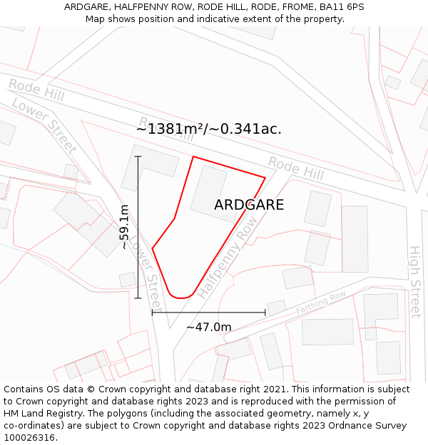 ARDGARE, HALFPENNY ROW, RODE HILL, RODE, FROME, BA11 6PS: Plot and title map