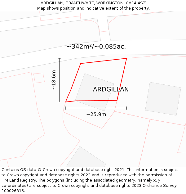 ARDGILLAN, BRANTHWAITE, WORKINGTON, CA14 4SZ: Plot and title map