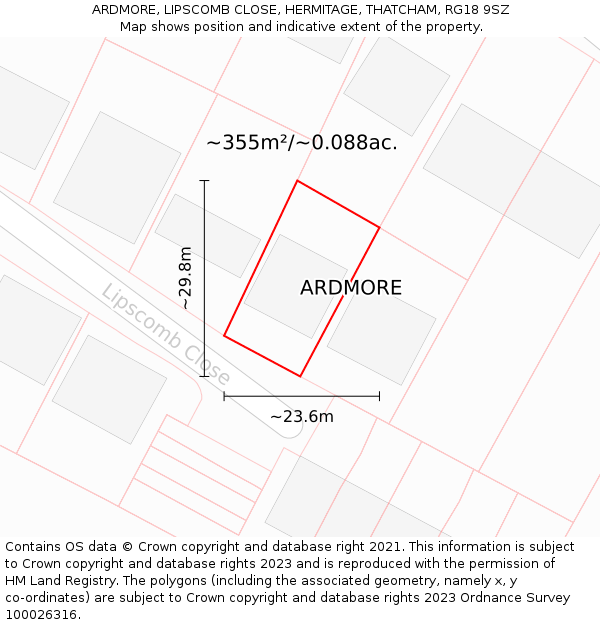 ARDMORE, LIPSCOMB CLOSE, HERMITAGE, THATCHAM, RG18 9SZ: Plot and title map