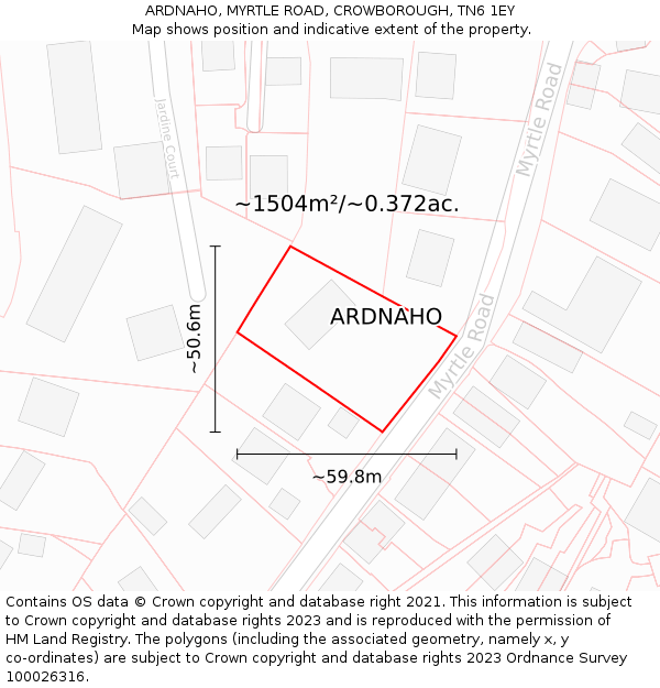 ARDNAHO, MYRTLE ROAD, CROWBOROUGH, TN6 1EY: Plot and title map