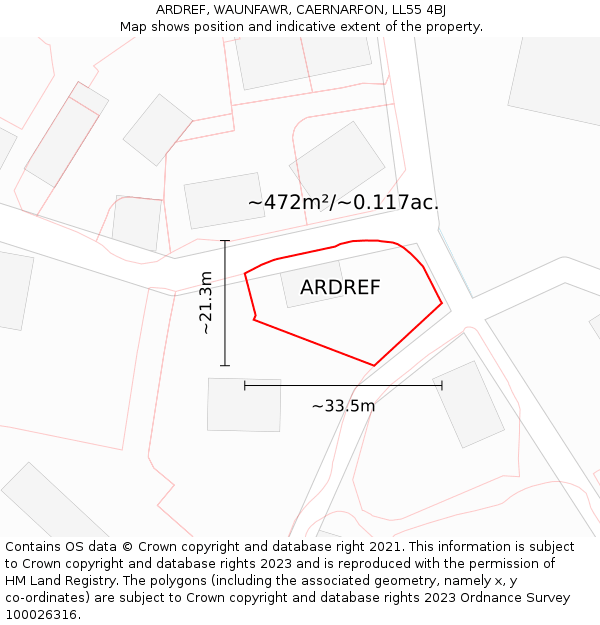 ARDREF, WAUNFAWR, CAERNARFON, LL55 4BJ: Plot and title map
