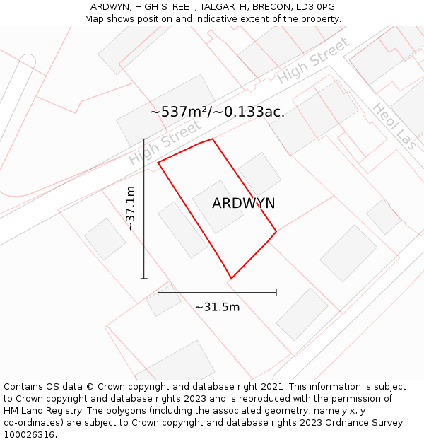 ARDWYN, HIGH STREET, TALGARTH, BRECON, LD3 0PG: Plot and title map