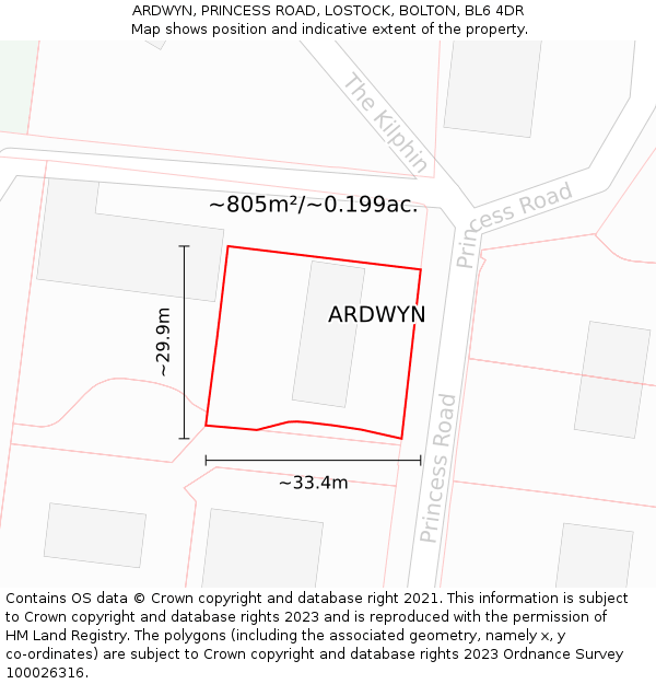 ARDWYN, PRINCESS ROAD, LOSTOCK, BOLTON, BL6 4DR: Plot and title map