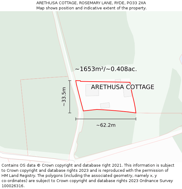 ARETHUSA COTTAGE, ROSEMARY LANE, RYDE, PO33 2XA: Plot and title map