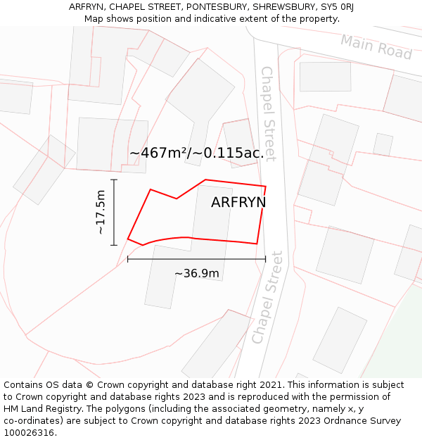 ARFRYN, CHAPEL STREET, PONTESBURY, SHREWSBURY, SY5 0RJ: Plot and title map