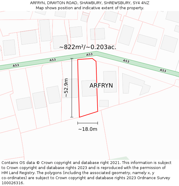 ARFRYN, DRAYTON ROAD, SHAWBURY, SHREWSBURY, SY4 4NZ: Plot and title map