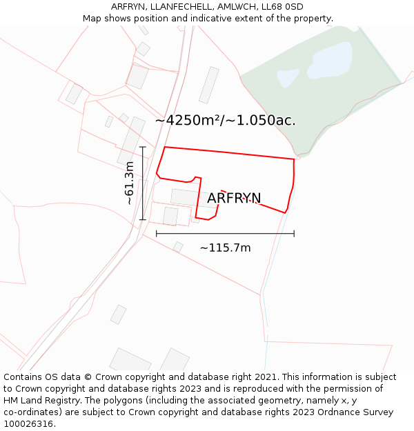 ARFRYN, LLANFECHELL, AMLWCH, LL68 0SD: Plot and title map