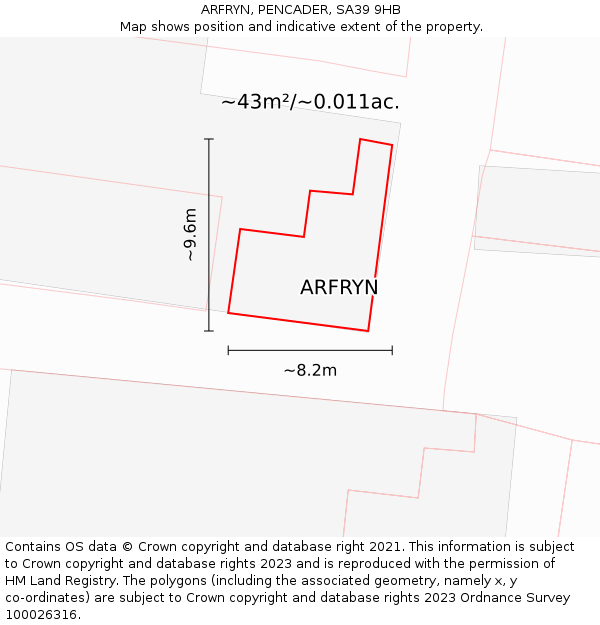 ARFRYN, PENCADER, SA39 9HB: Plot and title map