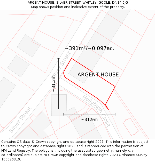 ARGENT HOUSE, SILVER STREET, WHITLEY, GOOLE, DN14 0JG: Plot and title map