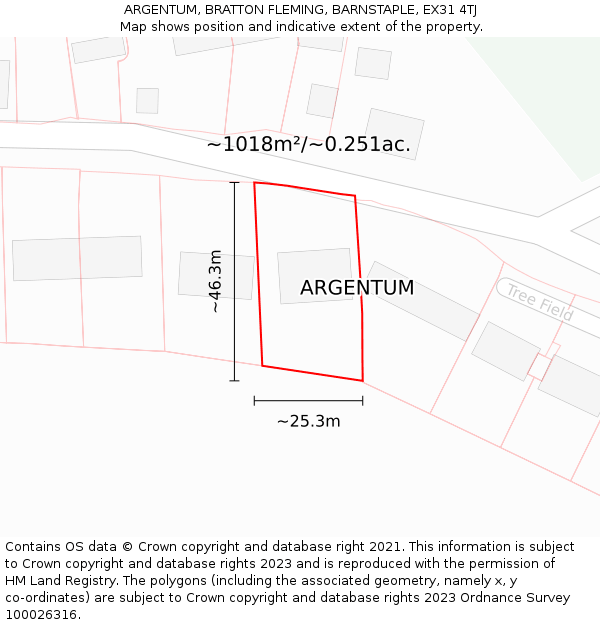 ARGENTUM, BRATTON FLEMING, BARNSTAPLE, EX31 4TJ: Plot and title map