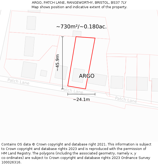 ARGO, PATCH LANE, RANGEWORTHY, BRISTOL, BS37 7LY: Plot and title map