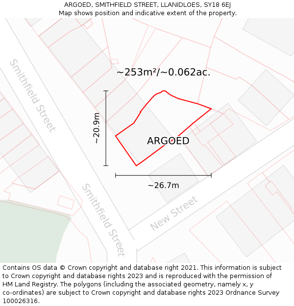 ARGOED, SMITHFIELD STREET, LLANIDLOES, SY18 6EJ: Plot and title map