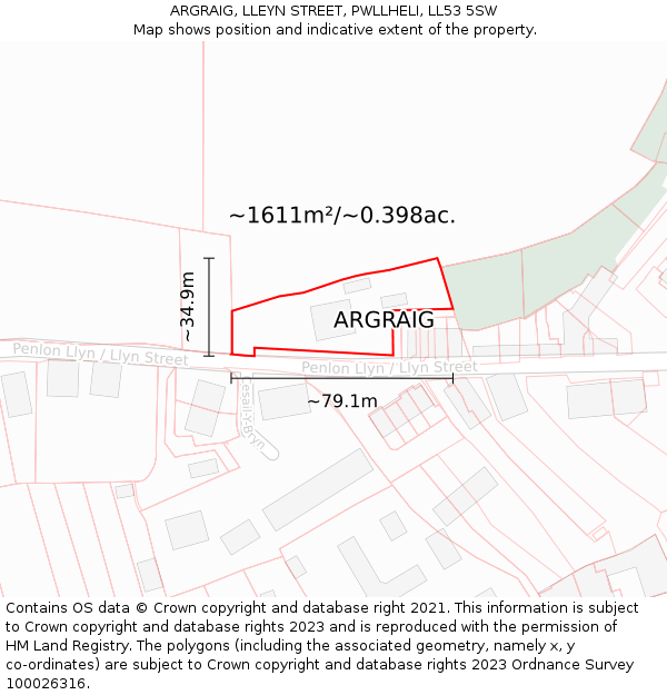 ARGRAIG, LLEYN STREET, PWLLHELI, LL53 5SW: Plot and title map