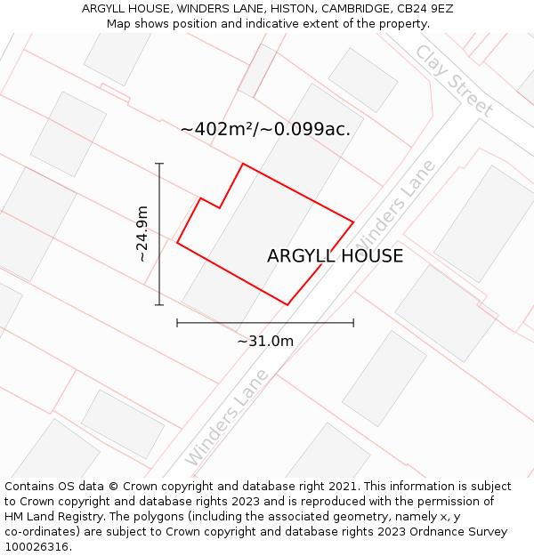 ARGYLL HOUSE, WINDERS LANE, HISTON, CAMBRIDGE, CB24 9EZ: Plot and title map