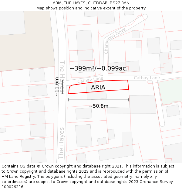 ARIA, THE HAYES, CHEDDAR, BS27 3AN: Plot and title map