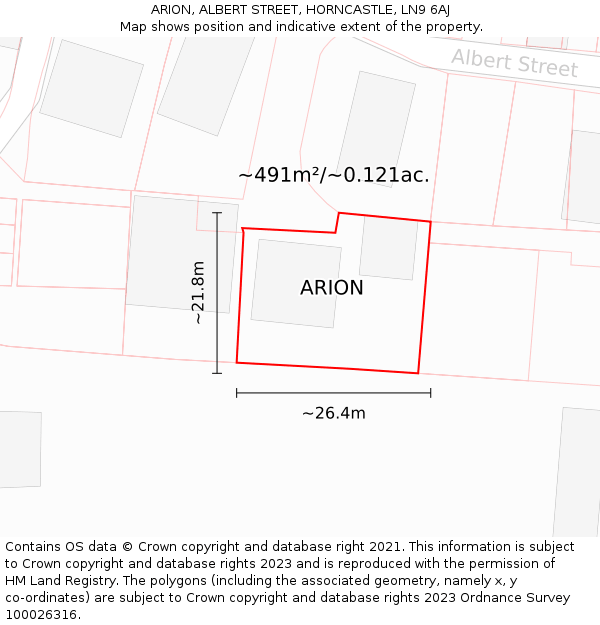 ARION, ALBERT STREET, HORNCASTLE, LN9 6AJ: Plot and title map