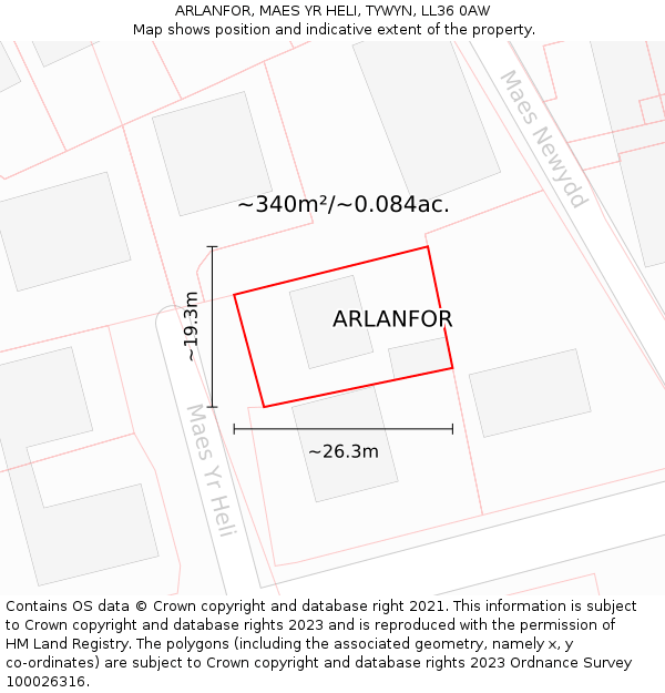 ARLANFOR, MAES YR HELI, TYWYN, LL36 0AW: Plot and title map
