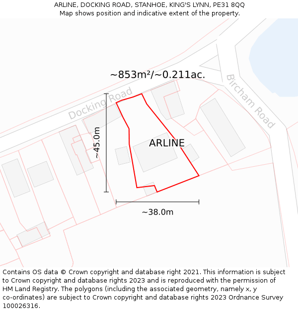 ARLINE, DOCKING ROAD, STANHOE, KING'S LYNN, PE31 8QQ: Plot and title map