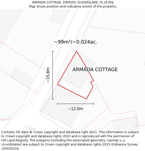 ARMADA COTTAGE, DIMSON, GUNNISLAKE, PL18 9NJ: Plot and title map
