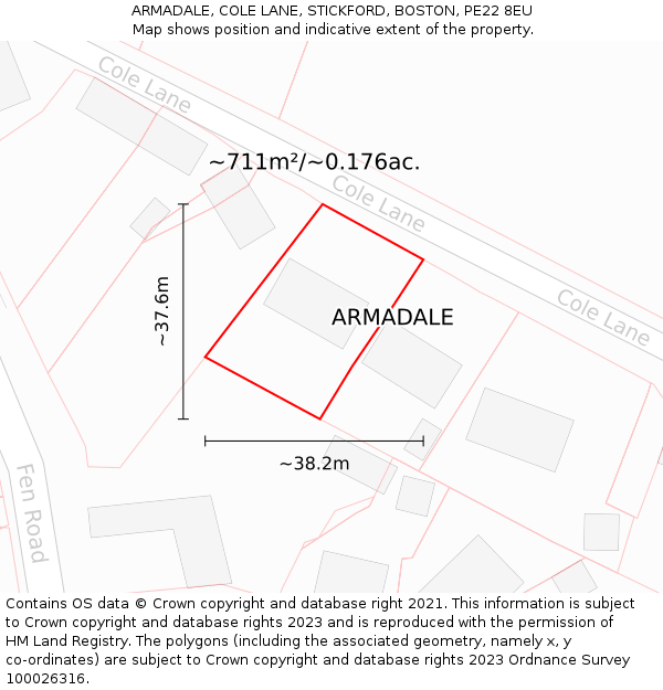 ARMADALE, COLE LANE, STICKFORD, BOSTON, PE22 8EU: Plot and title map