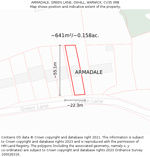 ARMADALE, GREEN LANE, OXHILL, WARWICK, CV35 0RB: Plot and title map