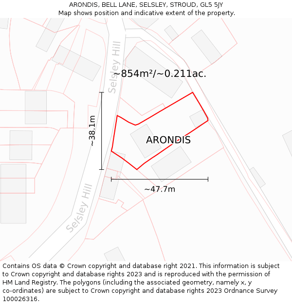 ARONDIS, BELL LANE, SELSLEY, STROUD, GL5 5JY: Plot and title map
