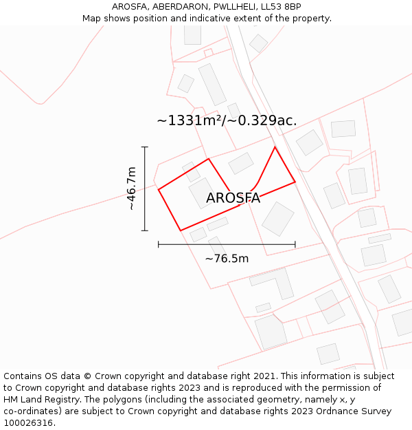 AROSFA, ABERDARON, PWLLHELI, LL53 8BP: Plot and title map