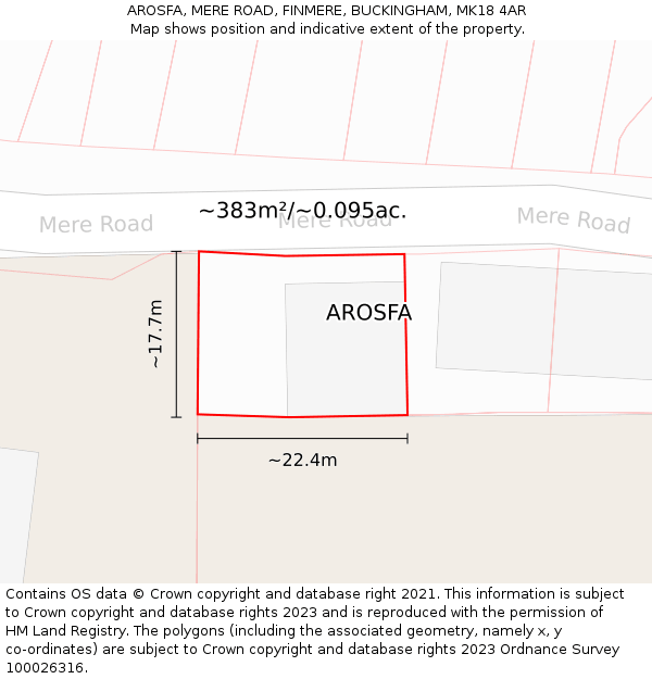 AROSFA, MERE ROAD, FINMERE, BUCKINGHAM, MK18 4AR: Plot and title map